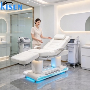 Cama de Belleza Eléctrica Reclinable de Lujo KISEN con 4 Motores, Calefacción, Luz LED y Base de Madera para Tratamientos Faciales, de Pestañas y Masajes - Product Image 1