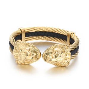 KALEN Punk argento/oro/nero/ossidato bracciale rigido con testa di leone in acciaio inossidabile nero - Product Image 2