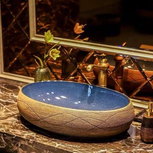 Oval Shape Blue Color Jingdezhen Ceramic Art Wash <strong>Basin</strong> - Product Image 3