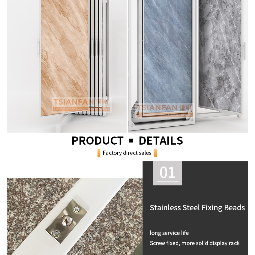 Tsianfan rotating tile rotate stone display stand design metal slab tile floor brick display case stone display rack