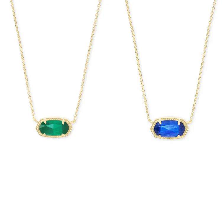 Latest 14K Gold Plated Brass Jewelry Link Blue Gemstone Pendant for Women Party Necklaces