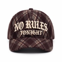 Casquette de baseball en tissu de laine à carreaux d'hiver de qualité supérieure personnalisée, 6 panneaux, avec logo brodé en relief 3D, fabricant OEM ODM