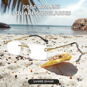 Rimless <b>Square</b> Metal Fashion <b>Sunglasses</b> 2026 UV400 Gold Clear Lenses Twist Mirror Legs - Product Image 2