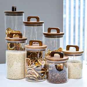 Hũ thủy tinh trong suốt, hũ kín, nắp gỗ, đồ dùng nhà bếp bằng thủy tinh, hộp đựng cà phê, hộp đựng thức ăn di động, chai thủy tinh - Product Image 2