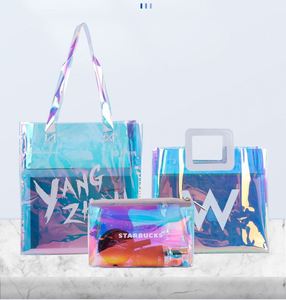 Clear Laser PVC Promotional Customized Handled Beach Tote <b>Bag</b> Shoulder Strap Transparent Holographic Iridescent Shopping/<b>Gifting</b> - Product Image 2