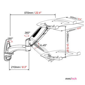 Notebook Bracket Stand Riser Cinza Metal Ajustável (altura) Alumínio Stock 10 "-15.6" GM112W-D - Product Image 3