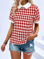 Hersteller OEM ODM Karriere Damen Turndown Kragen Jacquard Muster Strick hemd Sommer Slim Kurzarm Pullover