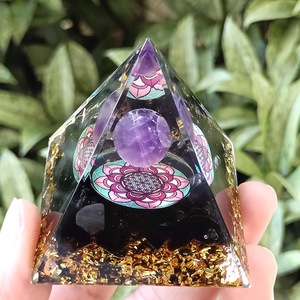 Pyramide de cristal Kogiya, sphère d'améthyste, lotus en obsidienne, résine époxy, ornement de bureau à domicile, cadeau artisanal - Product Image 3