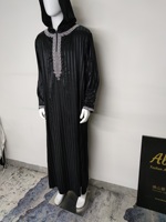 Djellaba à Capuche Rayée pour Hommes 2024 Kaftan avec Poches Thobe Musulman pour Hommes Thobes Marocains Vêtements Islamiques Robe Abaya