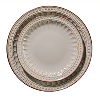 Service de table en céramique vintage gaufré, assiettes et bols, vaisselle de luxe sous glaçure