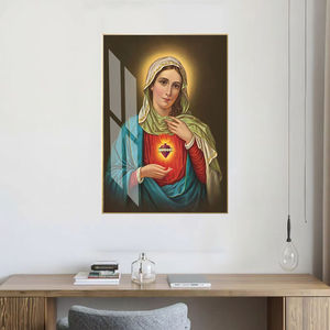 Decoración Moderna de Lujo para el Hogar, <span class=keywords><strong>Pintura</strong></span> en Porcelana de Cristal, Sagrado Corazón de Jesús, Arte Religioso Católico Enmarcado para Pared - Product Image 5