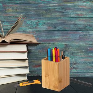 Wholesale <strong>Bamboo</strong> Wood Desk Pencil Holder Stand Multi Purpose Wood Pencil Cup Pot Box - Product Image 5