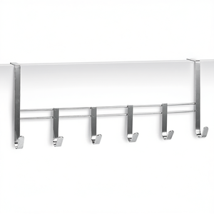 Door Hanging <b>Rail</b> Metal Chrome Plated 6 <b>Hooks</b> 51x8x20.5cm Silver - Product Image 2