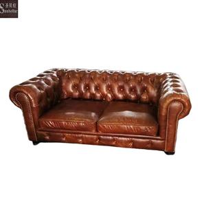 أريكة مخصصة عتيقة من الجلد الطبيعي العتيق lovesaat فندق الثور جلد دم أحمر تشيسترفيلد أريكة بمقعدين - Product Image 2