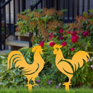 Adornos de jardín de Metal de pollo personalizados al por mayor, estaca de decoración de Pascua de primavera para paisajismo al aire libre, letreros de patio elegantes, arte - Product Image 3