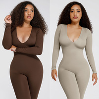 Combinaison Femme En Gros Catsuit Sans Couture Décolleté Plongeant Contrôle Du Ventre Taille Cintrée Grande Taille Style Décontracté pour Femmes