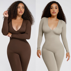 Combinaison Femme En Gros Catsuit Sans Couture Décolleté Plongeant Contrôle Du Ventre Taille Cintrée Grande Taille Style Décontracté pour Femmes - Product Image 2