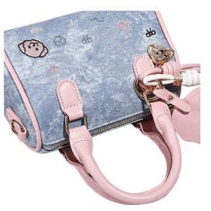 Bolso de mano para mujer con tela vaquera, bolso con diseño de perro bordado, asa en contraste rosa - Product Image 6