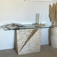 Table console en marbre travertin personnalisée KUMUSI Wabi-sabi, style rétro, pour salon, chambre, hôtel et villa
