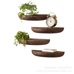 Wooden Wall Mounted <b>Shelf</b> Solid Wood Semi Circular 4 Pieces Living Room Bedroom Storage Display <b>Rack</b> - Product Image 5