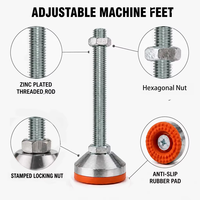 D60*M12*L120/150 Niveau de machine robuste à pied fileté extra long, base en caoutchouc orange anti-vibration