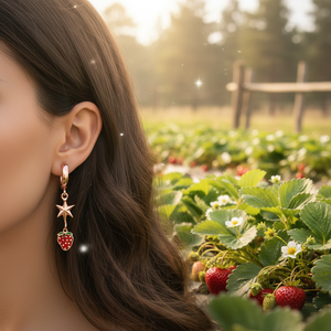 Strawberry and North Star Design <b>Dangle</b> <b>Earrings</b> Fine Jewellery Turkish Handmade Wholesale 925 Sterling <b>Silver</b> Jewelry - Product Image 3