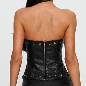 Haut corset sans manches rouge à pois pour femme, avec découpe en goutte d'eau, fermeture à crochets et œillets, coupe ajustée, style Y2K, type péplum, <span class=keywords><strong>gilet</strong></span> ou chemisier - Product Image 3