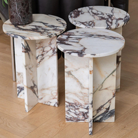 Table d'appoint en marbre Calcutta Viola de style luxueux Cammy Stone pour salon, chambre à coucher, balcon