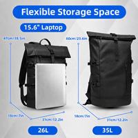 Mochila Extensible con Cierre Enrollable Impermeable, Mochila para Portátil de 15.6 Pulgadas con USB para Hombres y Mujeres, para Camping y Viajes