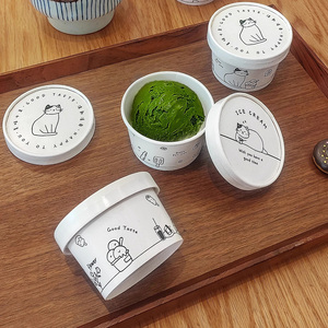 Gobelets jetables recyclables personnalisés <span class=keywords><strong>Gobelet</strong></span> en papier pour crème glacée avec cuillère en bois Couvercles écologiques - Product Image 1