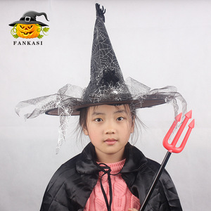 Chapeau de sorcière d'Halloween avec voile, motif toile d'araignée, pour enfants de 8 à 13 ans, accessoire de costume de fête - Product Image 5
