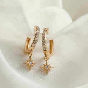 Aro de pendientes de oro de 18 quilates de plata 925 chapados en estrella de la suerte de cristal de circón de gota delicada de cristal nuevo - Product Image 5