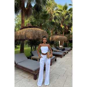 White Henri <b>Linen</b> 2-Piece <b>Shorts</b> Set Customizable Logo Above <b>Knee</b> <b>Length</b> XS Size Lady's Going Out Clothes - Product Image 3