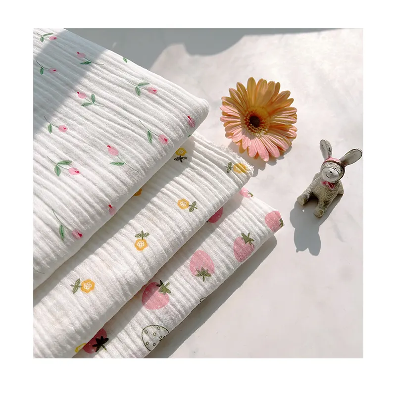 Tela de gasa doble con estampado de plantas, ropa para el hogar, pijamas, funda para bebé, nuevo diseño de fábrica