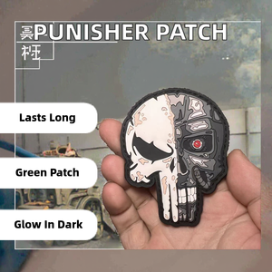 Nuovo Patch Distintivo Punisher Tattico da Esterno in PVC con Chiusura a Strappo, Fai da Te, Luminoso, per Abbigliamento, Zaini, con Paillettes, in Tela e Gomma - Product Image 2