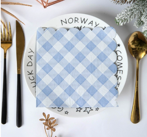 DAMAI blue Gingham Scalloped Disposable Paper Napkins Kid Theme Macaron Color <b>Spring</b> Birthday Party <b>Decorative</b> Table Napkins - Product Image 1