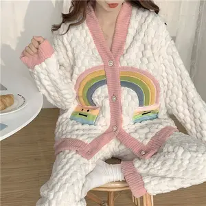 Winter Women Thermal Pajama Nightwear Thick Pijama 2 Piece Set Clothing Pillama Warm Pyjama Flannel Sleepwear For Lady