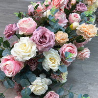 Vente en gros de faux bouquet de fleurs en fausse soie de mariage, boules de fleurs de roses artificielles en plastique pour centres de table de mariage