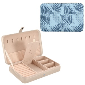 Custom Design Storage Organizer <b>Earrings</b> Ring Necklace Leather Travel Jewelry <b>Case</b> Hawaii Palapalai Blue Portable Jewelry Box - Product Image 1