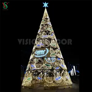 waterproof flocked pendant glass luxury led Christmas ball tree lights for plaza decoration