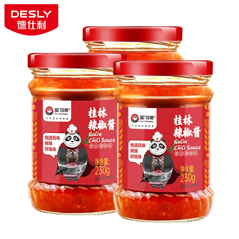 Hot Sale Chili Sauce Hersteller Großhandel für Supermärkte 230 g Flaschen sauce Großmeister Guilin Chili Sauce