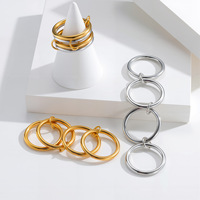 JOYE Bague multi-anneaux superposée à quatre couches pour femme, plaquée titane or 18 carats, avec pierre naturelle, élégante pour fêtes et anniversaires