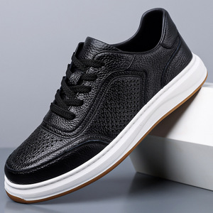Zapatillas de cuero vacuno para hombre, punta redonda, con cordones, transpirables, entresuela de EVA, suela de goma, para todas las estaciones, informales. - Product Image 3