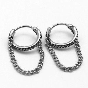 yunnique Hoop Earrings 316 Stainless Steel <b>Chain</b> Design <b>Titanium</b> Steel Studs For Men Women Fashion Jewelry - Product Image 1