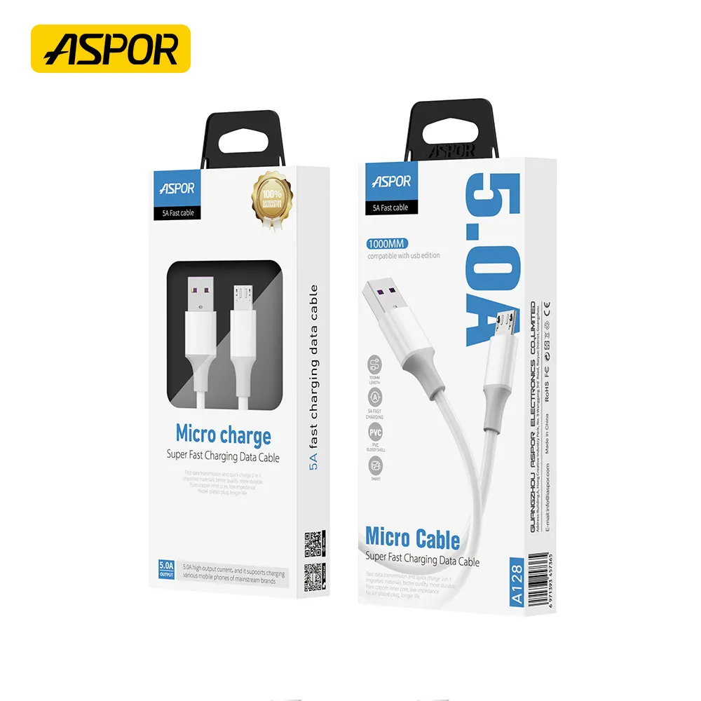 ASPOR A128ขายร้อน5A USB Type C สายเคเบิลข้อมูลโทรศัพท์มือถือสายชาร์จด่วน USB-C ซูเปอร์ชาร์จอย่างรวดเร็ว