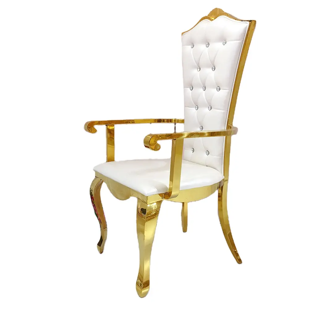 Modern Luxury Gold Leather Chair with Stainless Steel Armrest Throne Dining Chair for Bridal Groom for Wedding Party Events