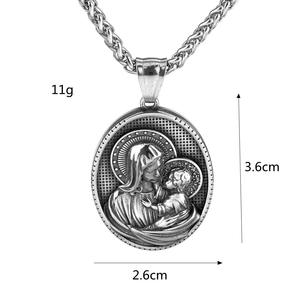 Collier pendentif Vierge Marie en acier inoxydable pour homme, bijou religieux, breloque ovale à thème pour cérémonies et assortiment vestimentaire - Product Image 5