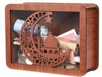 Tirelire en bois personnalisable et écologique, style islamique, pour compter les billets USD EUR GBP, pots à monnaie, cadeaux Ramadan Aïd Moubarak