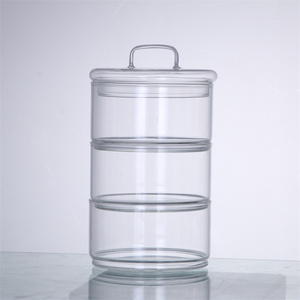 Creative wide mouth 3 layers Stackable glass Storage jar with glass Lids