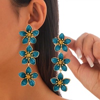 Anting Gantung Bunga Lima Kelopak Gaya Manis Grosir, Anting Bunga Rumbai Paduan Logam Warna-warni Vintage dengan Tetesan Minyak, Perhiasan